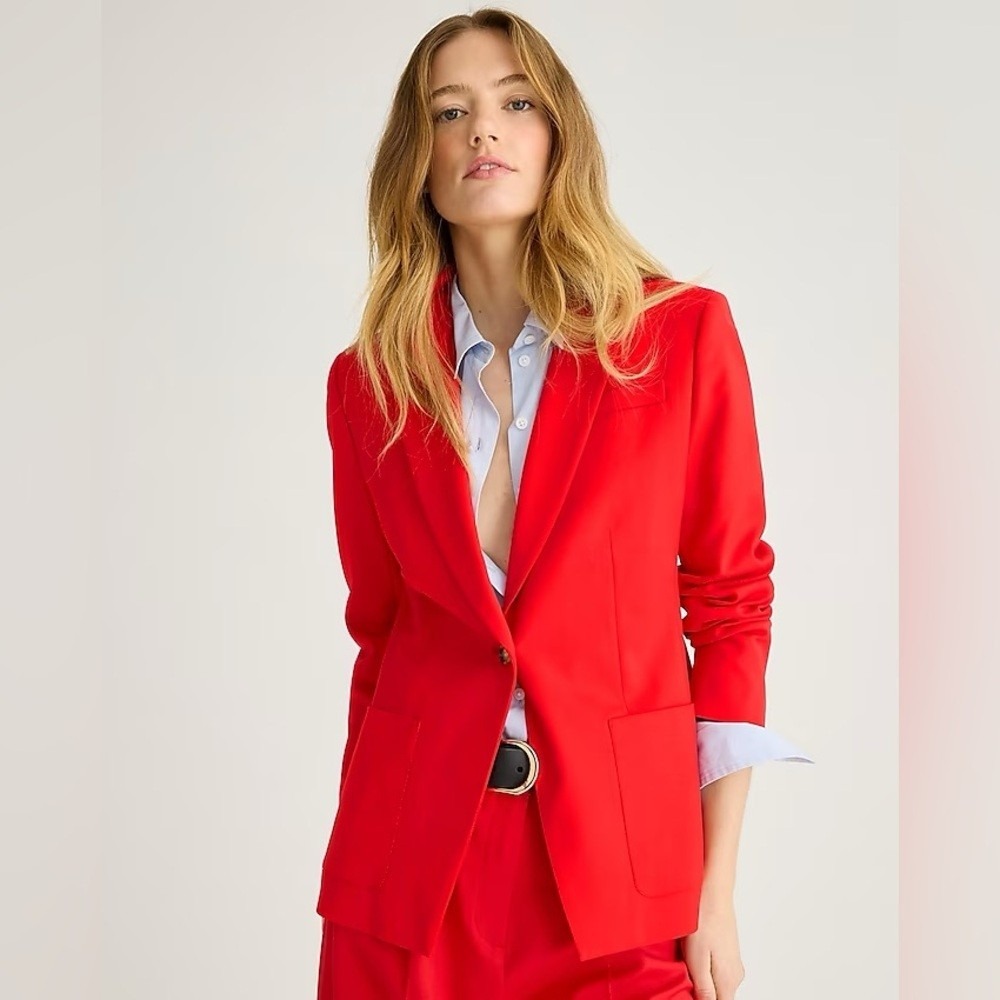 J.Crew Helena Blazer Size 8 Cherry Red Jacket Stretch Career Professional Work
